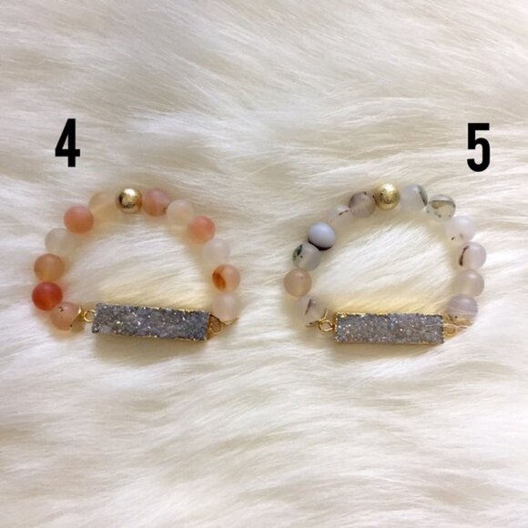 Frosted Agate and Iridescent Druzy Bar Bracelet - Picture 3 of 4